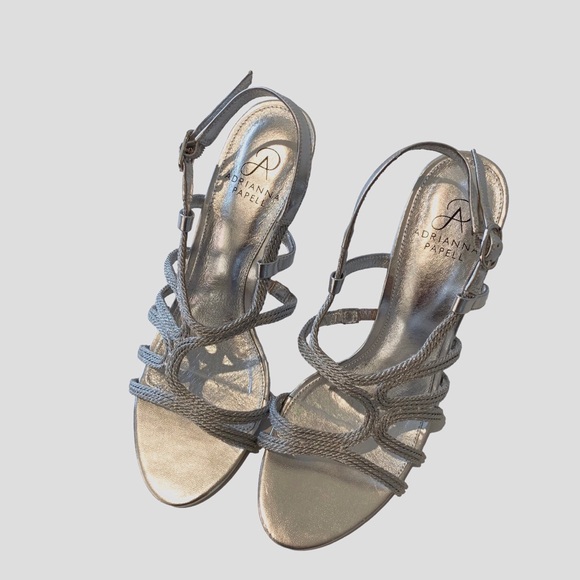 ADRIANNA PAPELL METALLIC SILVER OPEN TOE STRAP SANDALS - Picture 5 of 14